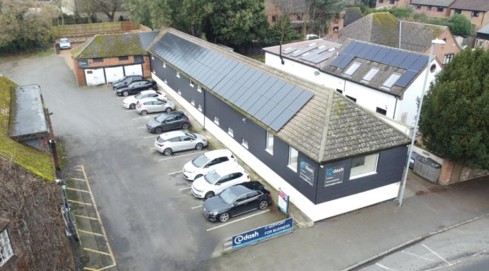 Aerial view of the idash offices in Eaton Socon, St Neots, Cambridgeshire